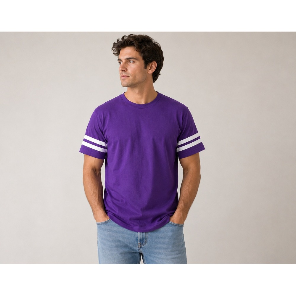 Royal Avalon Mens Purple Football Jersey T-Shirt White‎ Sleeve Stripes XL